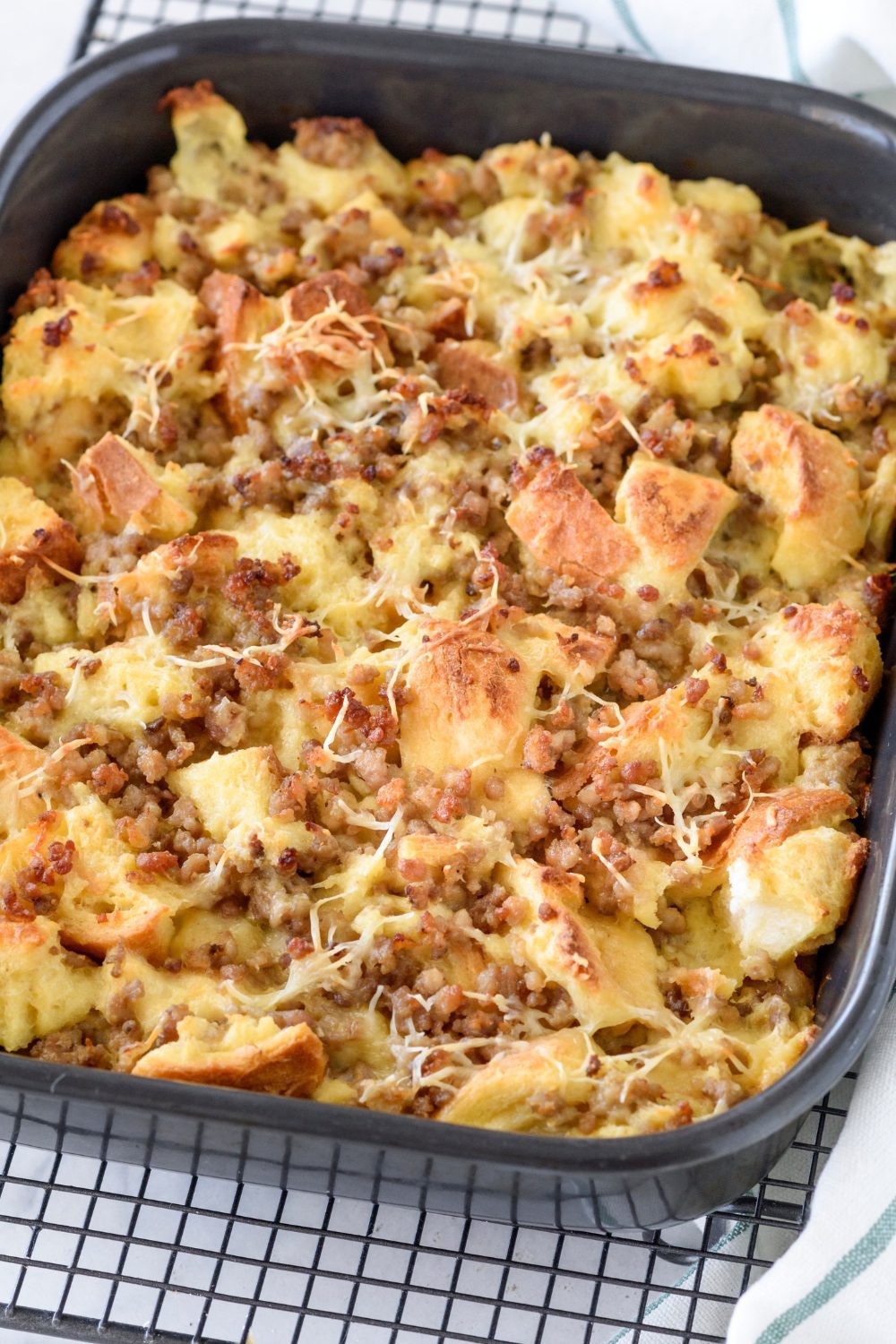 Overnight Breakfast Casserole (Sausage, Egg, Cheese with Bread)