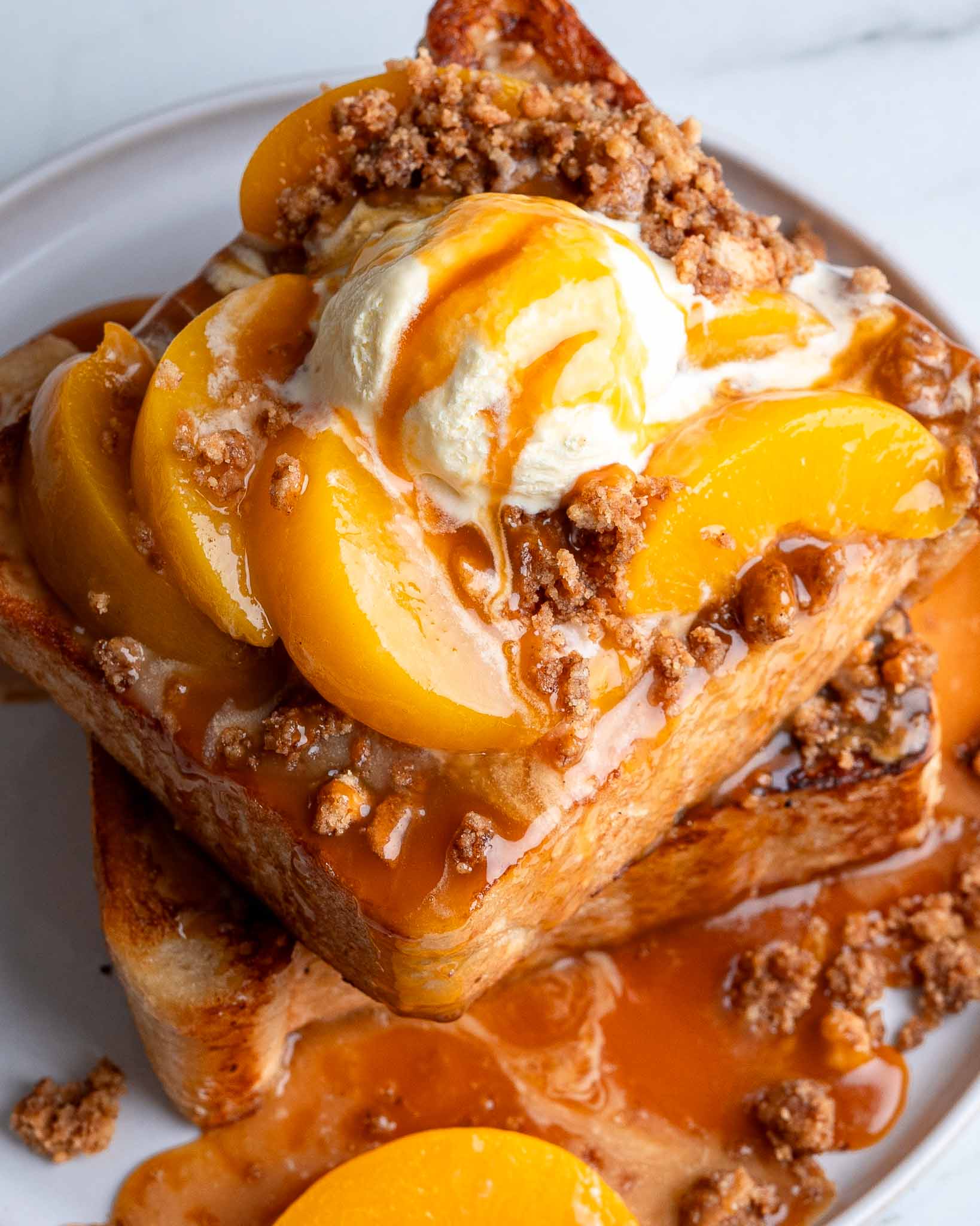 Easy Peach Cobbler French Toast - Ems Foodie Fix