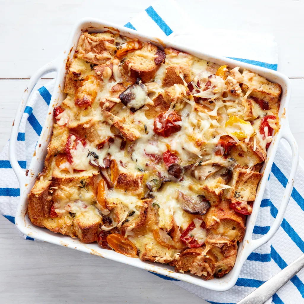 Mushroom and Three-Cheese Strata