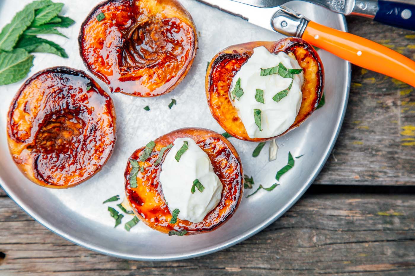 Grilled Peaches with Honey Yogurt & Mint - Fresh Off The Grid