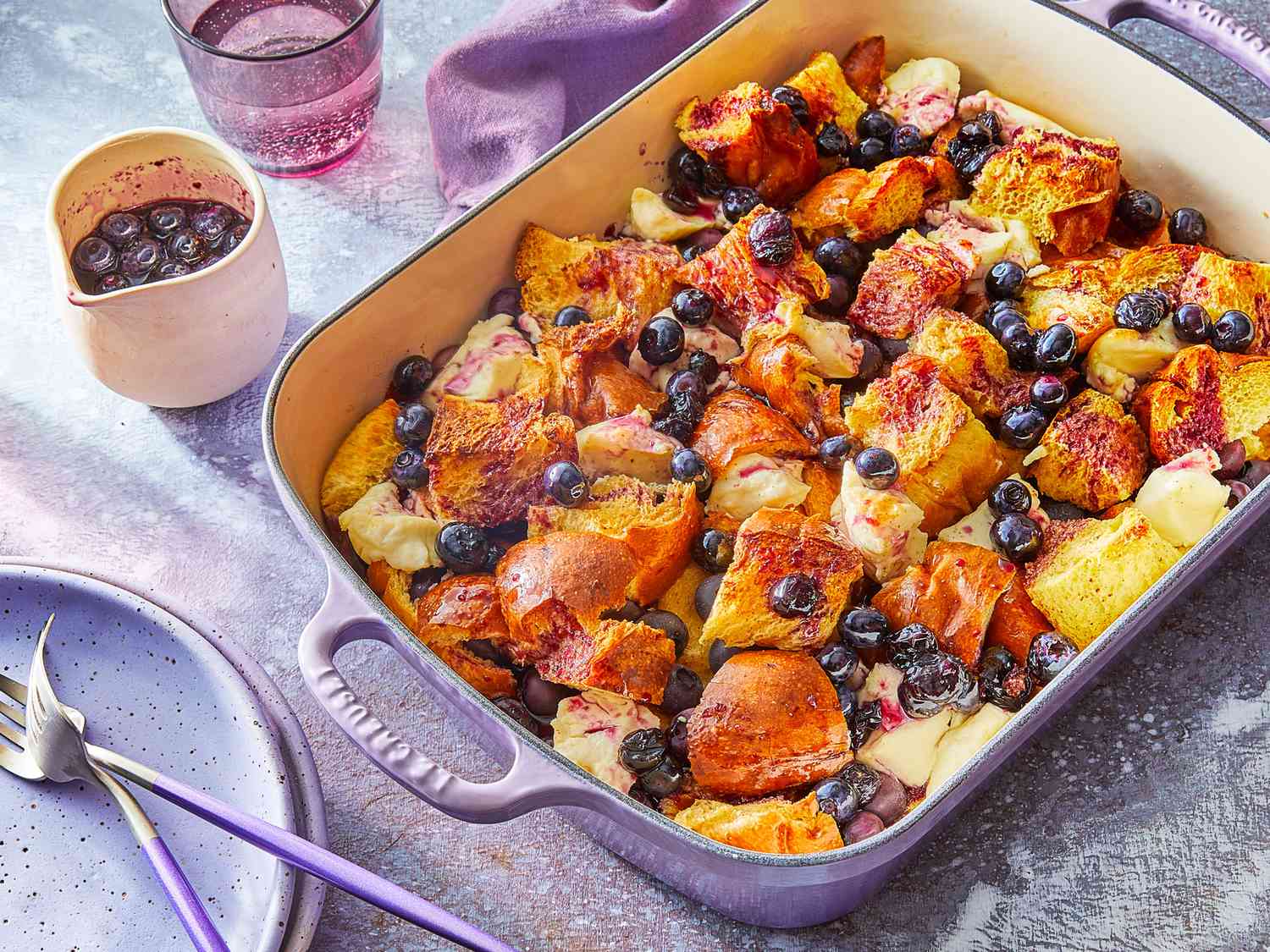 Overnight Blueberry French Toast Casserole With Blueberry-Maple Syrup
