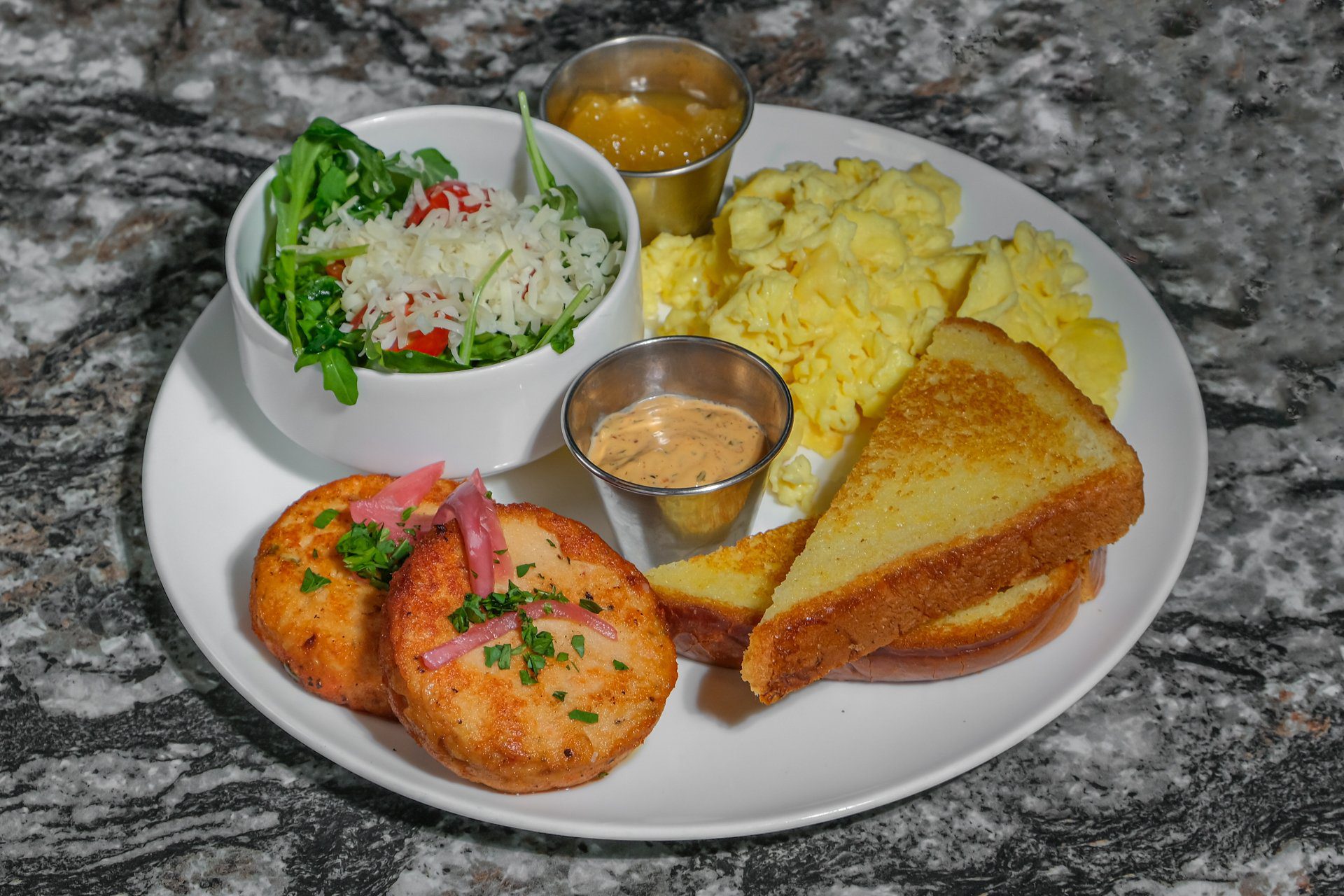 Salmon Croquette & Eggs - Food - Breakfast at Barney's - Breakfast Restaurant in Atlanta, GA