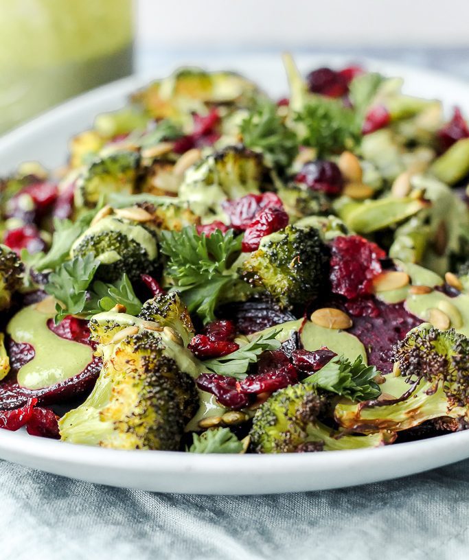 Roasted Beet and Broccoli Salad with Green Tahini Dressing | Up Beet Kitchen