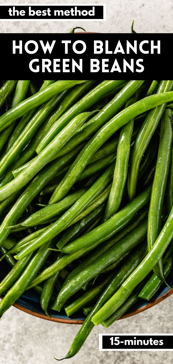 Close-up of freshly blanched green beans piled together