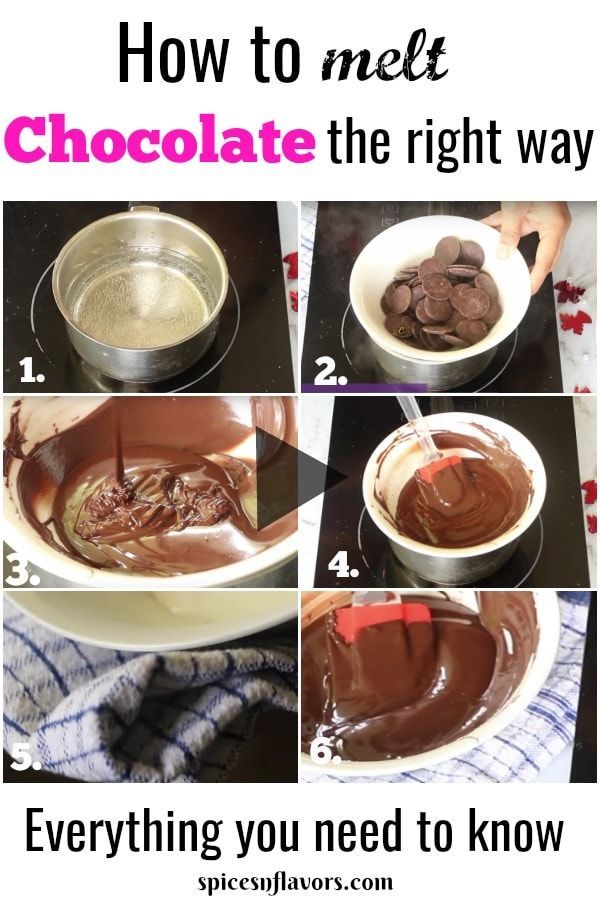 A step-by-step series showing how to melt chocolate using a double boiler method.